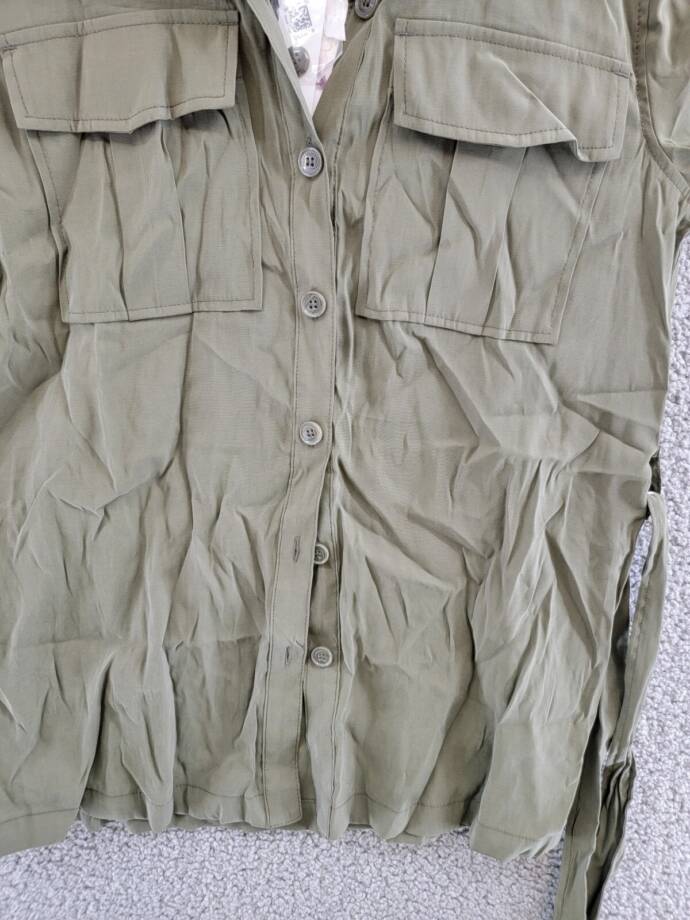 Jessica Simpson Jessa Button Front Tie Safari Jacket Women's S Olive Long Sleeve