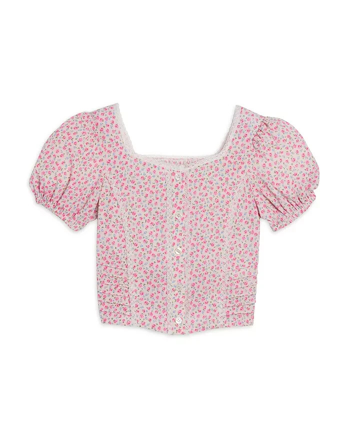 KatieJnyc Jordie Peasant Top Girls' M White Ditsy Floral Square Neck Pullover