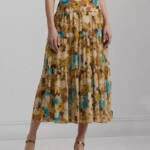 Lauren Ralph Lauren Floral Tiered A-Line Skirt Women's 2 Multi Side Zip Closure
