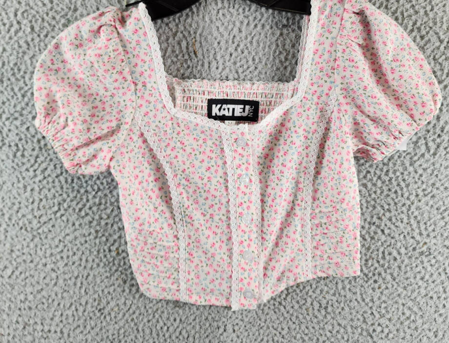 KatieJnyc Jordie Peasant Top Girls' M White Ditsy Floral Square Neck Pullover