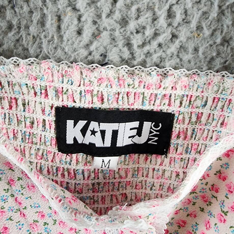KatieJnyc Jordie Peasant Top Girls' M White Ditsy Floral Square Neck Pullover
