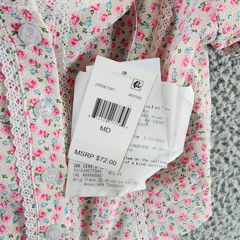 KatieJnyc Jordie Peasant Top Girls' M White Ditsy Floral Square Neck Pullover