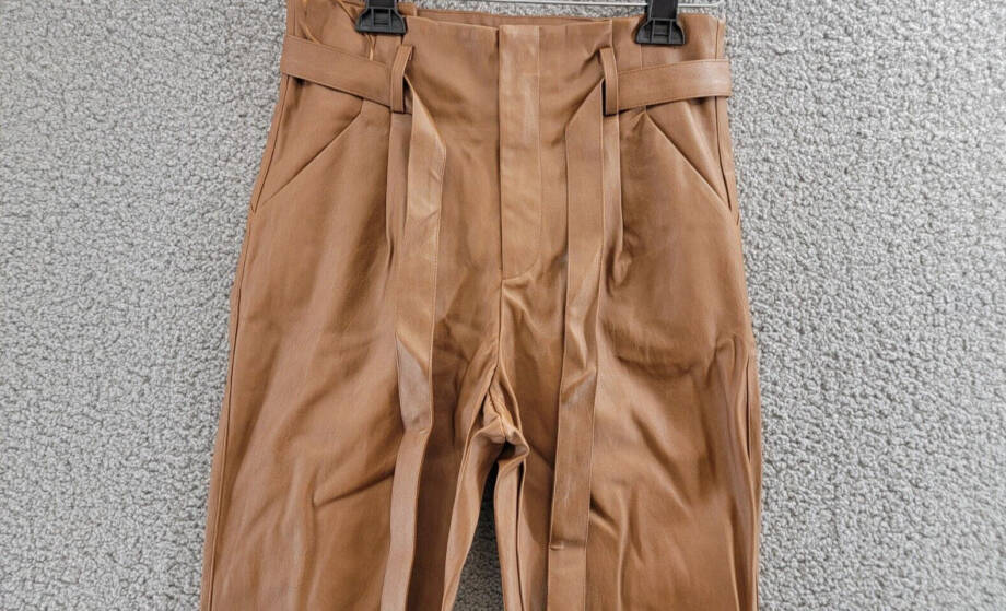 Lucy Paris Faux Leather Paperbag-Waist Pants Women's S Cognac Zip Front Closure