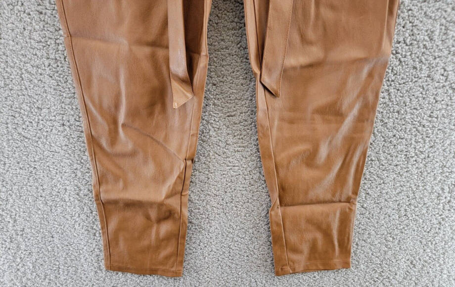 Lucy Paris Faux Leather Paperbag-Waist Pants Women's S Cognac Zip Front Closure