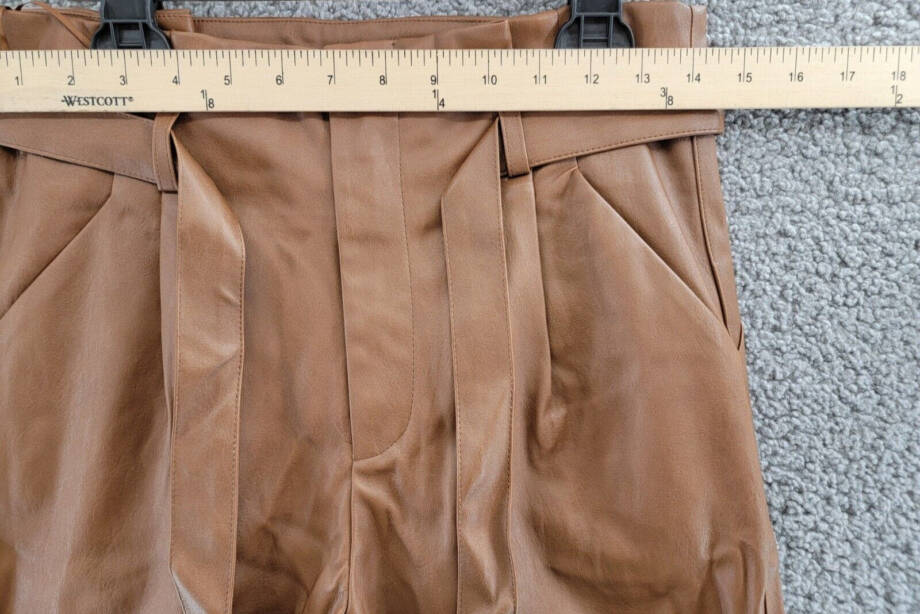 Lucy Paris Faux Leather Paperbag-Waist Pants Women's S Cognac Zip Front Closure