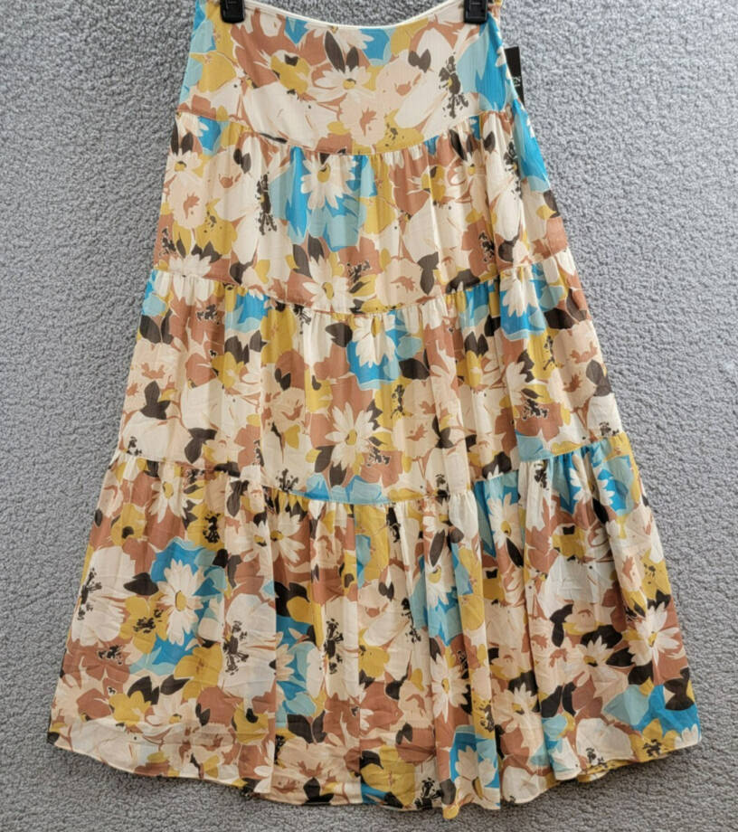 Lauren Ralph Lauren Floral Tiered A-Line Skirt Women's 2 Multi Side Zip Closure