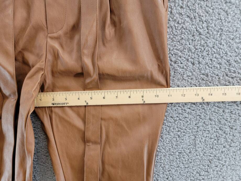 Lucy Paris Faux Leather Paperbag-Waist Pants Women's S Cognac Zip Front Closure