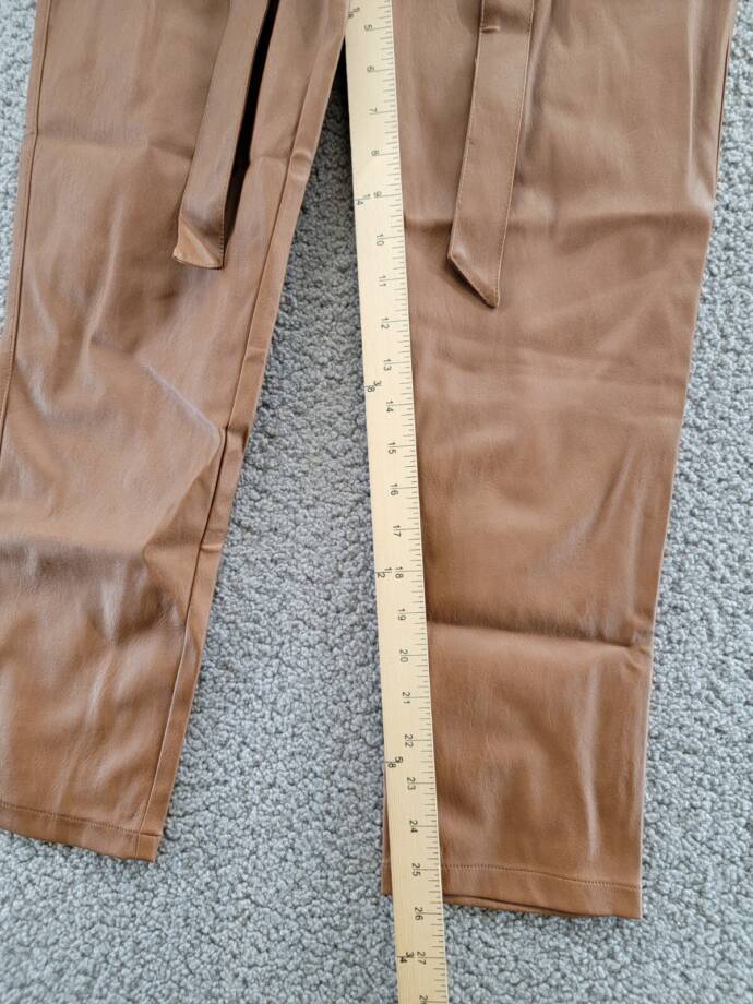 Lucy Paris Faux Leather Paperbag-Waist Pants Women's S Cognac Zip Front Closure