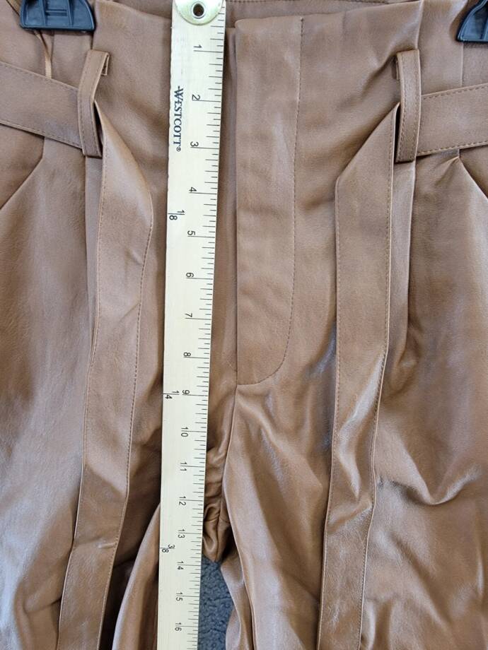 Lucy Paris Faux Leather Paperbag-Waist Pants Women's S Cognac Zip Front Closure