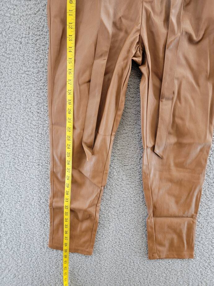 Lucy Paris Faux Leather Paperbag-Waist Pants Women's S Cognac Zip Front Closure