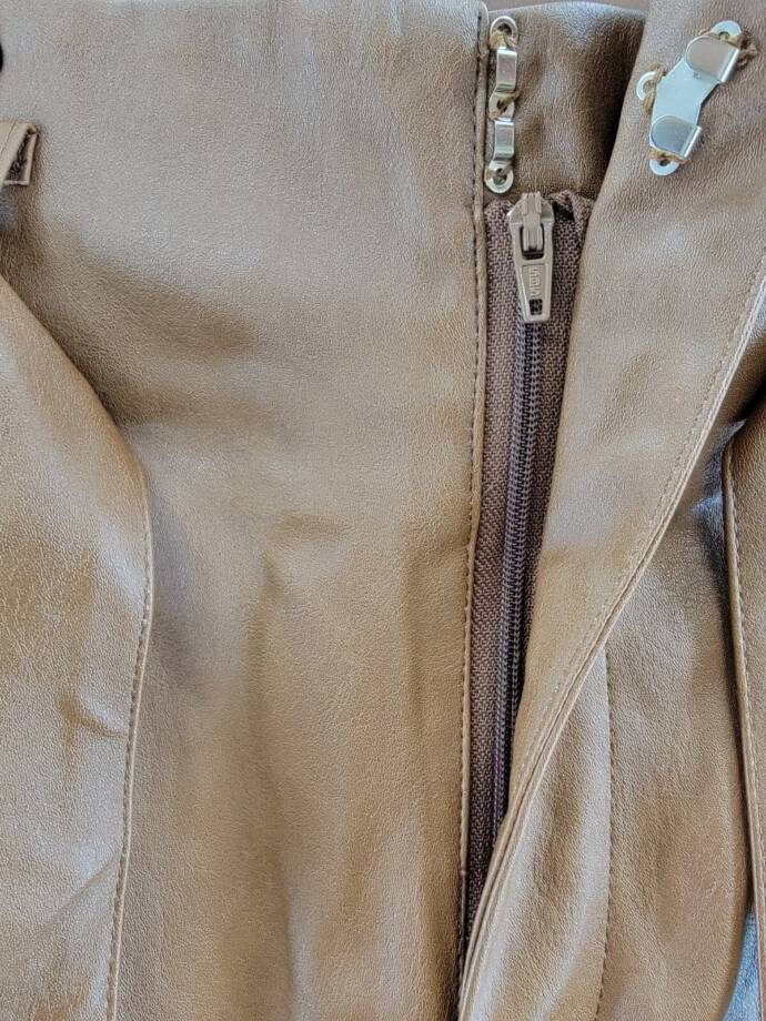 Lucy Paris Faux Leather Paperbag-Waist Pants Women's S Cognac Zip Front Closure