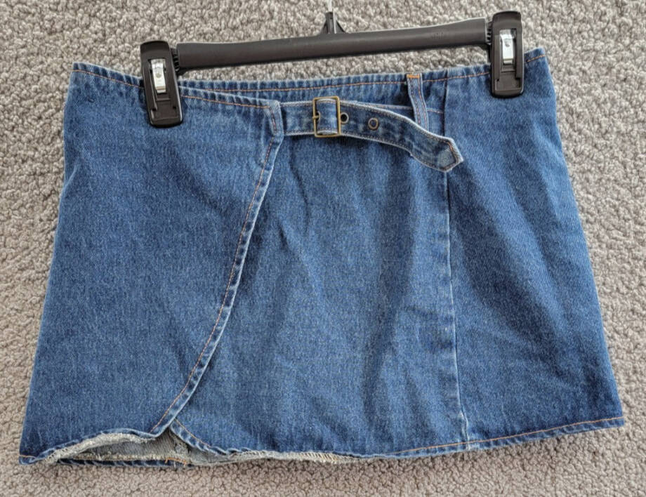 Lioness Anja Mini Skirt Women's XS Dark Denim Front Button & Side Buckle Closure
