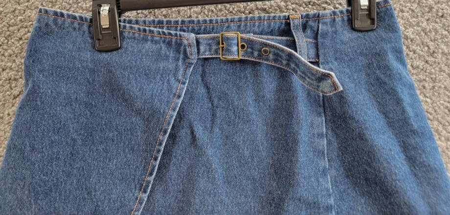 Lioness Anja Mini Skirt Women's XS Dark Denim Front Button & Side Buckle Closure