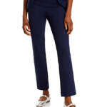 AQUA Pull On Slim Leg Pants Women's M Navy Stitched Seam Front Elastic Waist