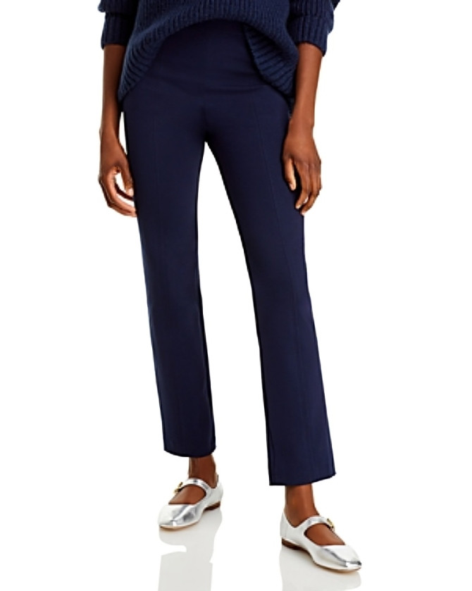 AQUA Pull On Slim Leg Pants Women's M Navy Stitched Seam Front Elastic Waist