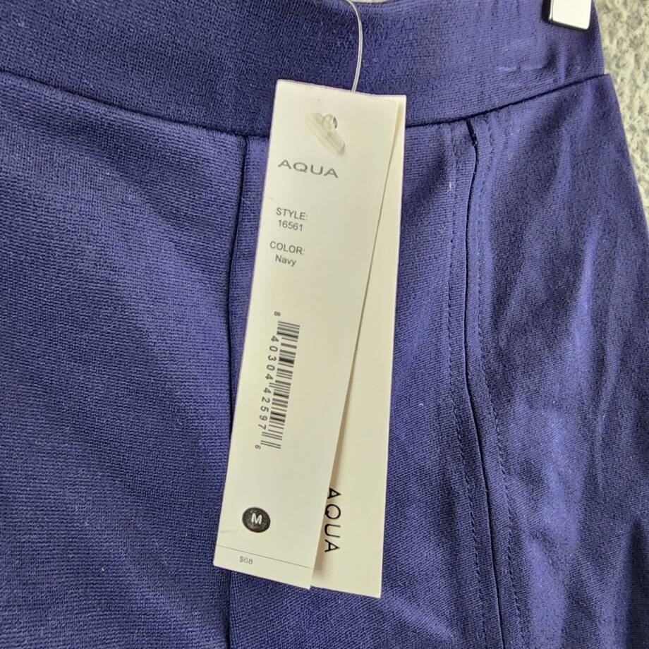 AQUA Pull On Slim Leg Pants Women's M Navy Stitched Seam Front Elastic Waist