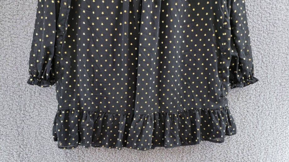 AQUA Metallic Star Shift Dress Women's M Black/Gold Split Neck Button Front L/S