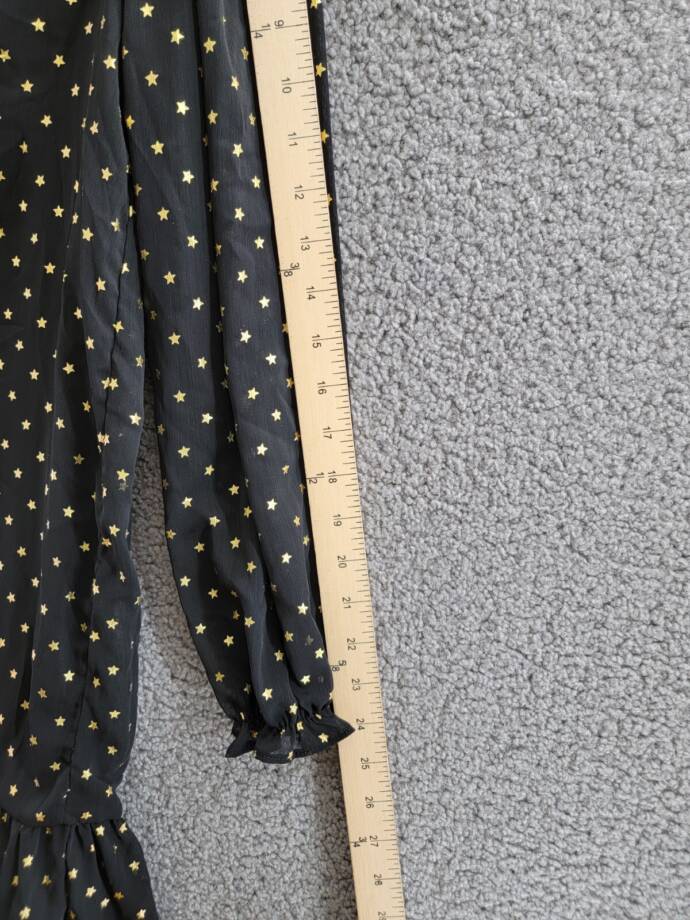 AQUA Metallic Star Shift Dress Women's M Black/Gold Split Neck Button Front L/S
