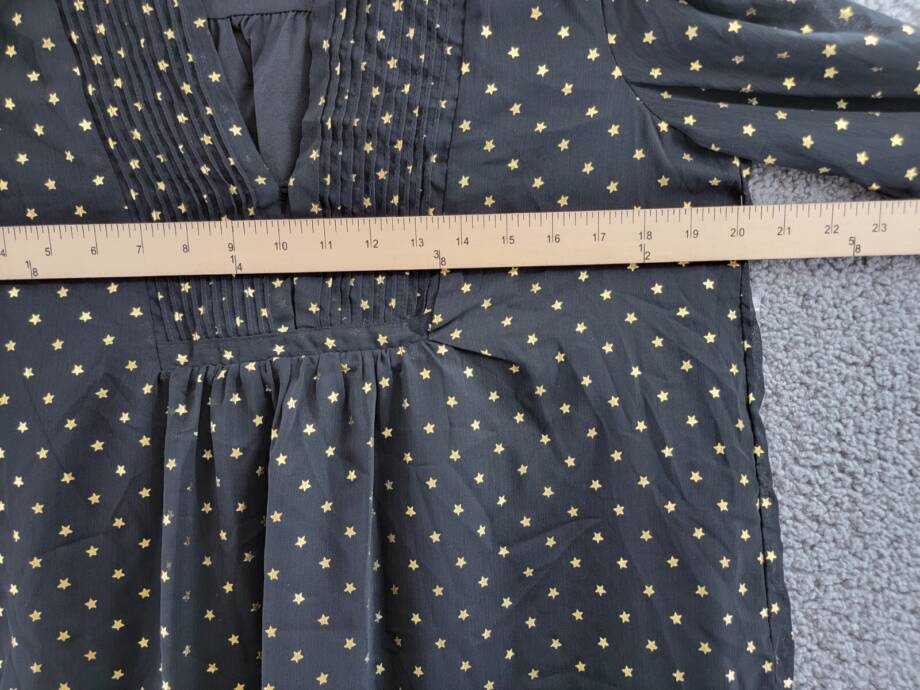 AQUA Metallic Star Shift Dress Women's M Black/Gold Split Neck Button Front L/S