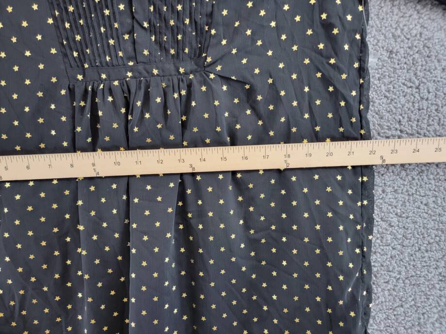 AQUA Metallic Star Shift Dress Women's M Black/Gold Split Neck Button Front L/S