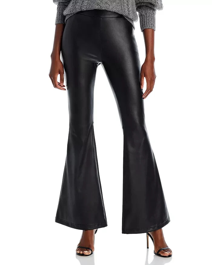 BAGATELLE.NYC Faux Leather Flare Leg Pants Women's XS Black Elastic Waist PullOn