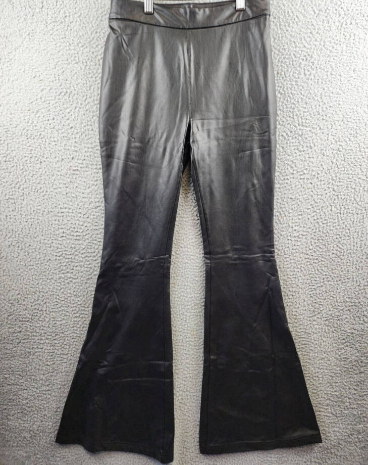 BAGATELLE.NYC Faux Leather Flare Leg Pants Women's XS Black Elastic Waist PullOn