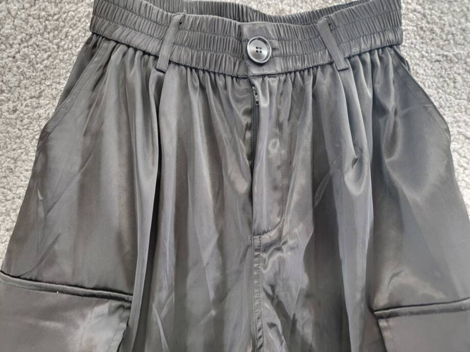 FORE Satin Cargo Pants Women's S Black Solid Elastic Waist Button Zip Closure