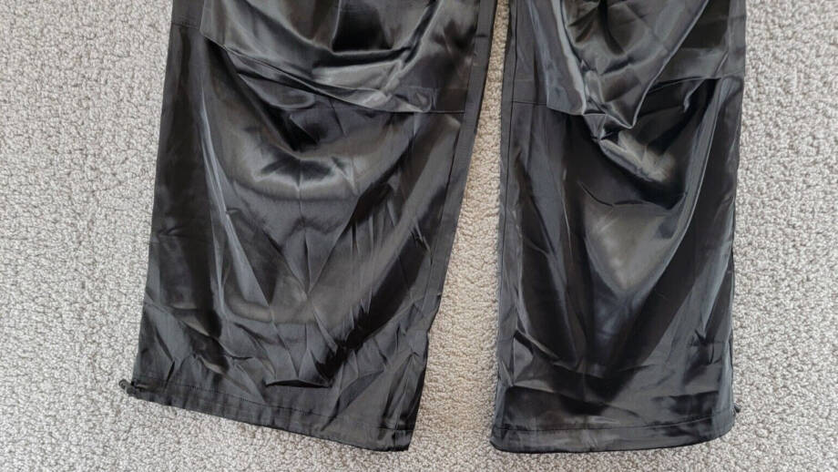 FORE Satin Cargo Pants Women's S Black Solid Elastic Waist Button Zip Closure