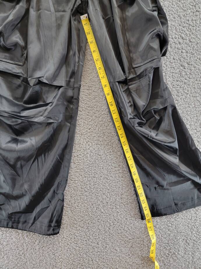 FORE Satin Cargo Pants Women's S Black Solid Elastic Waist Button Zip Closure