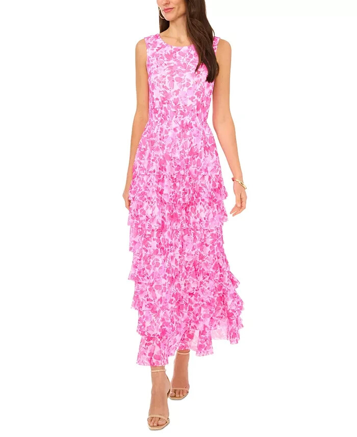 Vince Camuto Floral Ruffled Tiered Maxi Dress Women's S Daisy Daze Scoop Neck