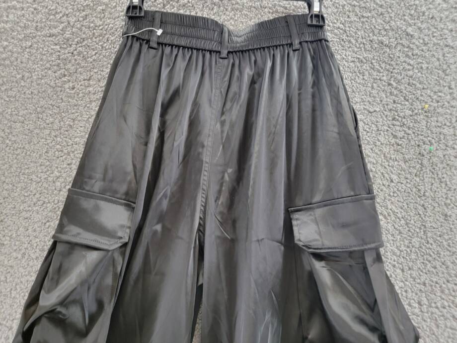 FORE Satin Cargo Pants Women's S Black Solid Elastic Waist Button Zip Closure