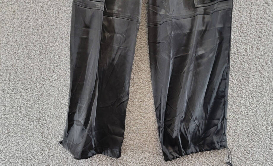 FORE Satin Cargo Pants Women's S Black Solid Elastic Waist Button Zip Closure