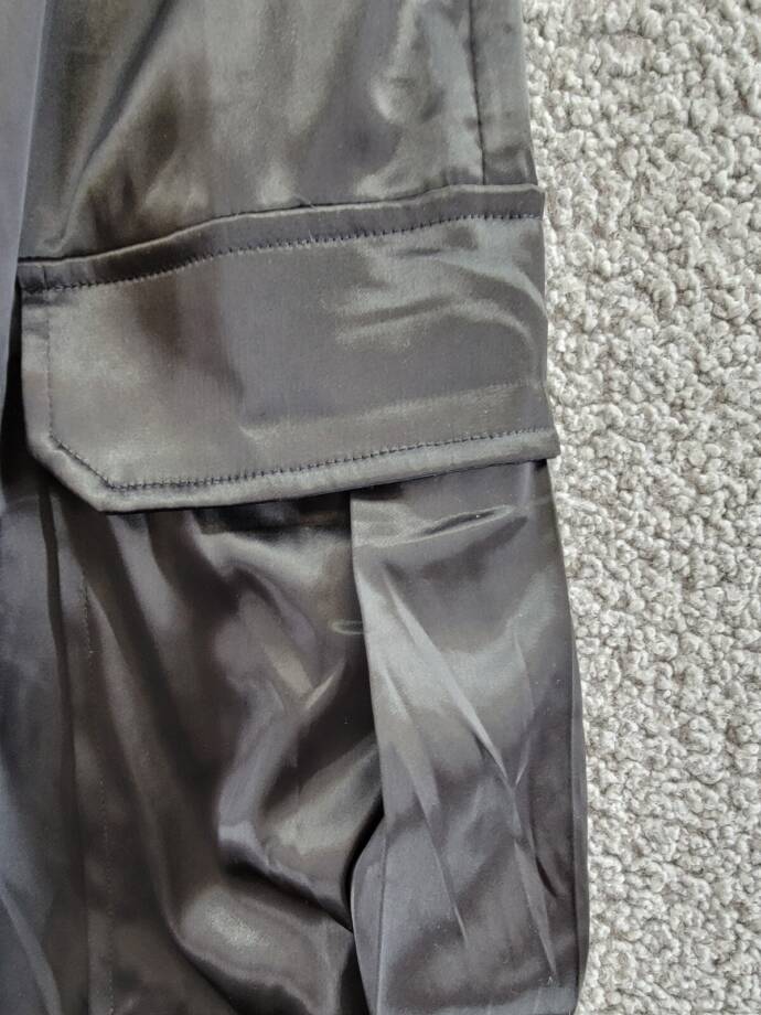FORE Satin Cargo Pants Women's S Black Solid Elastic Waist Button Zip Closure