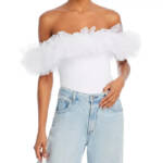 Free People Big Love Bodysuit Top Women's XS White Off Shoulder Snap Gusset