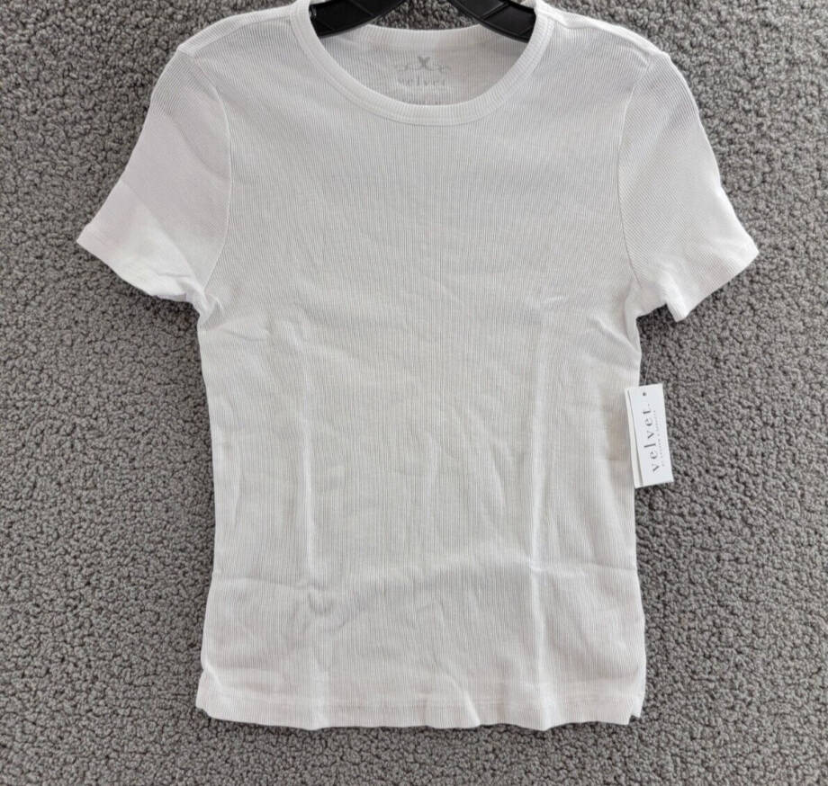 Velvet by Graham & Spencer Brenny Short Sleeve Rib Tee Women's L White Crew Neck
