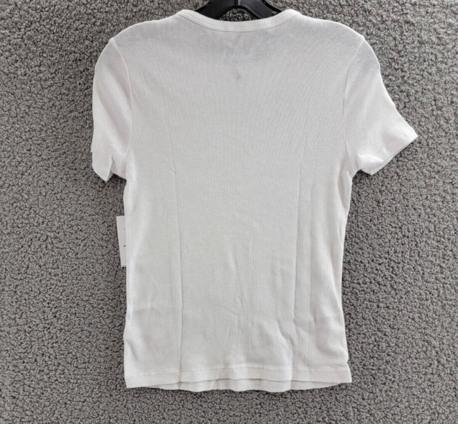 Velvet by Graham & Spencer Brenny Short Sleeve Rib Tee Women's L White Crew Neck