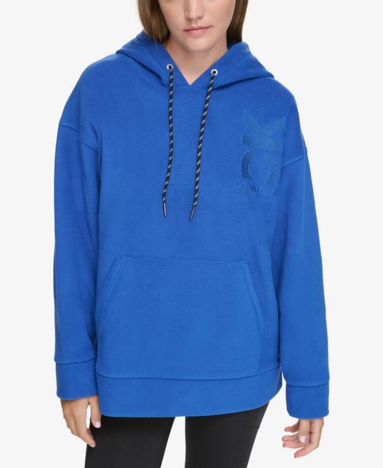 Calvin Klein Performance Embroidered Fleece Hoodie Women's Small Mazarine Blue