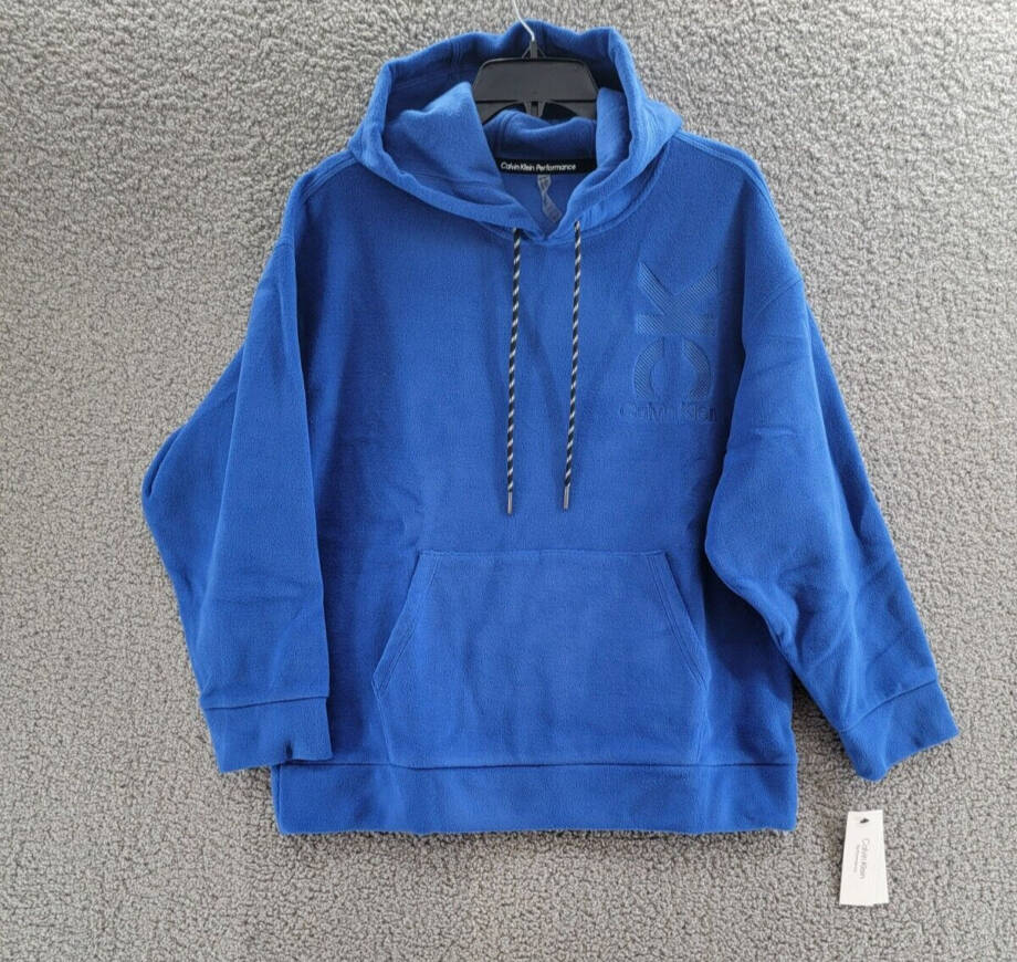 Calvin Klein Performance Embroidered Fleece Hoodie Women's Small Mazarine Blue