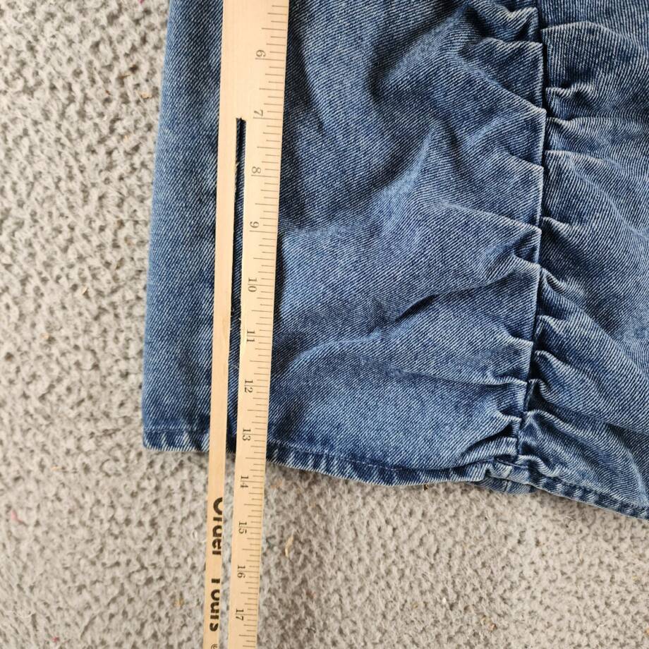 AQUA Asymmetric Ruched Front Mini Skirt Women's S Medium Wash Denim Back Zip