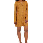 Jenni Notched-Collar Long-Sleeve Sleepshirt Women's M Tiny Heart Button Closure