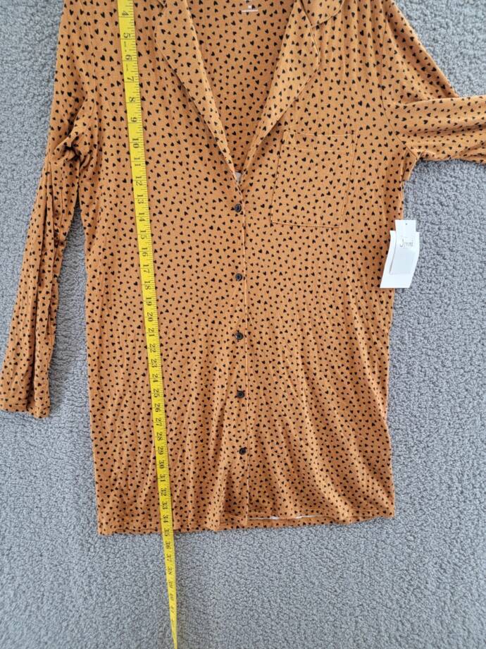 Jenni Notched-Collar Long-Sleeve Sleepshirt Women's M Tiny Heart Button Closure
