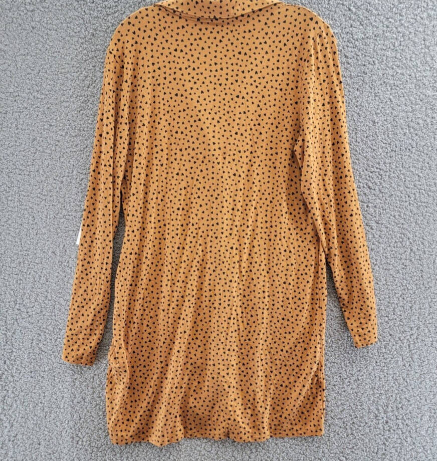 Jenni Notched-Collar Long-Sleeve Sleepshirt Women's M Tiny Heart Button Closure