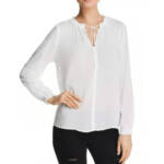 Velvet by Graham & Spencer Samantha Split Neck Blouse Women's S White Pullover