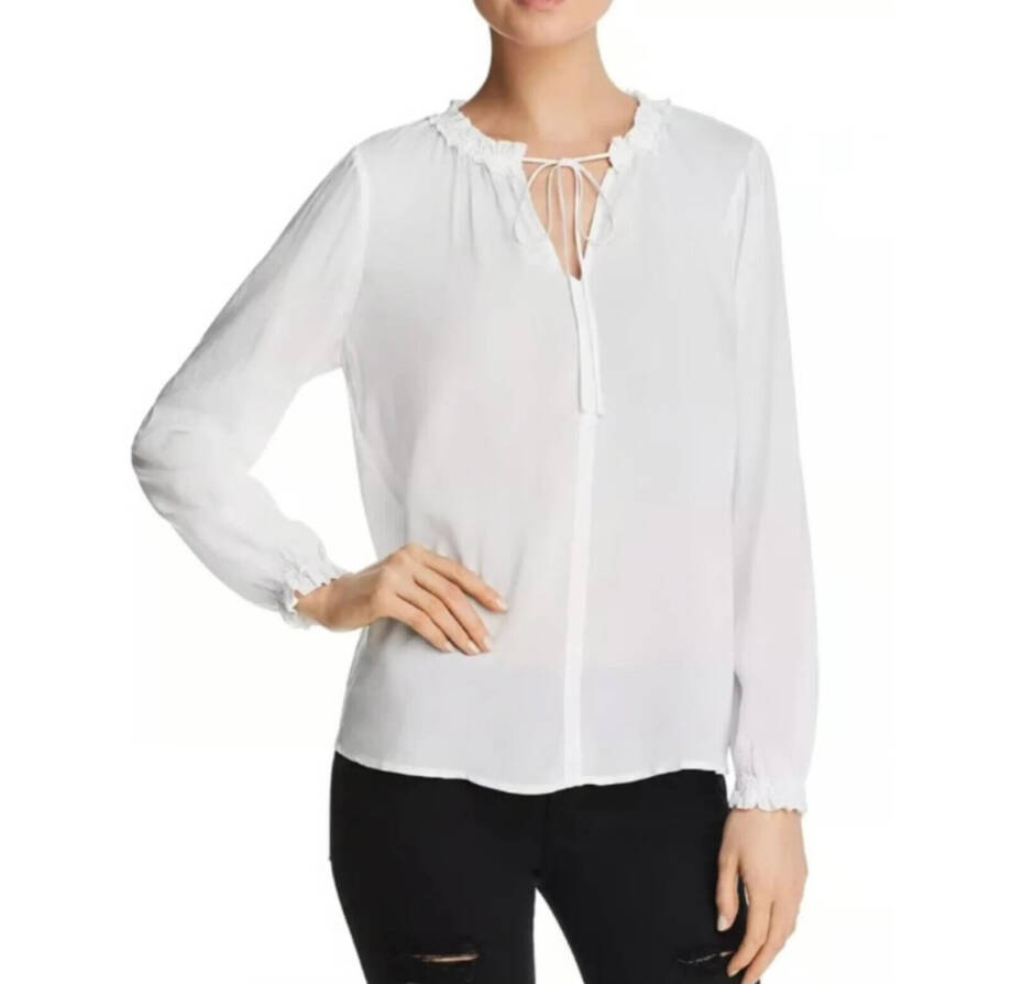 Velvet by Graham & Spencer Samantha Split Neck Blouse Women's S White Pullover