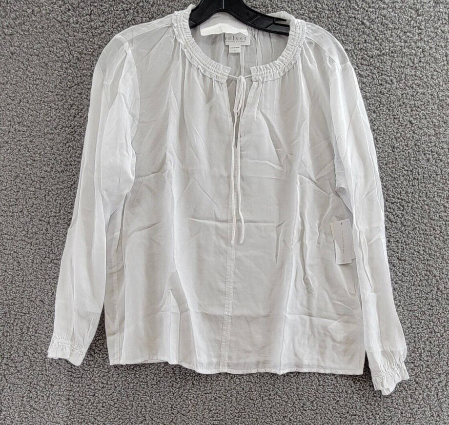 Velvet by Graham & Spencer Samantha Split Neck Blouse Women's S White Pullover