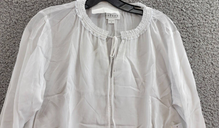Velvet by Graham & Spencer Samantha Split Neck Blouse Women's S White Pullover