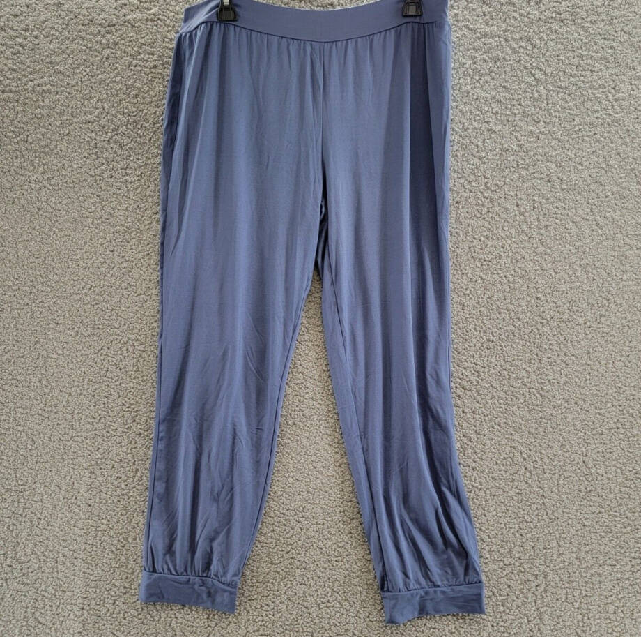 HUE Pure Comfort Mid-Rise Pajama Pants Women's XL Blue Indigo/Black Pull On -2pc