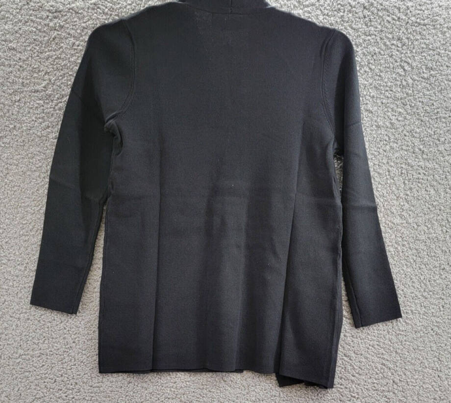 Kasper Open-Front Long-Sleeve Sweater Women's XS Black Solid Pull On Closure