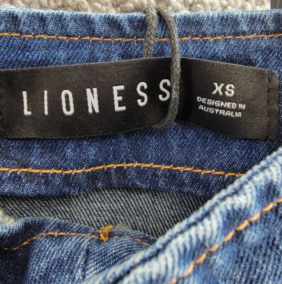 Lioness Anja Mini Skirt Women's XS Dark Denim Front Button & Side Buckle Closure