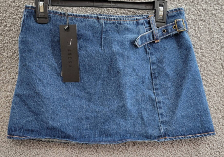 Lioness Anja Mini Skirt Women's XS Dark Denim Front Button & Side Buckle Closure